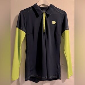 Adidas Womens Golf Polo Performance Shirt Blue Yellow Long Sleeve Size Medium